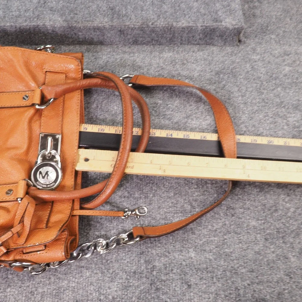 Michael Kors Hamilton Satchel Orange Leather Crossbody Bag Lock Charm Handbag
